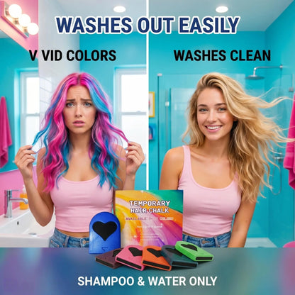 🌈 Instant Hair Color Magic – Washable Temporary Hair Chalk Set