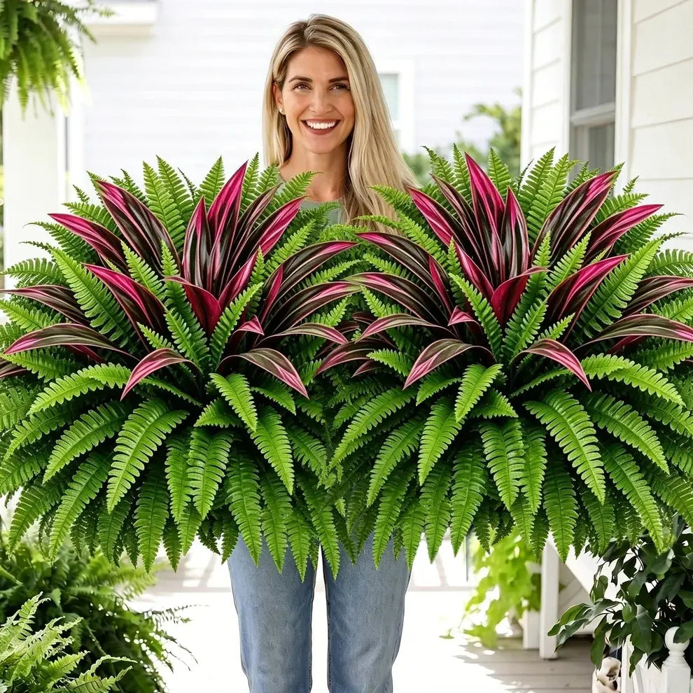 🔥 UV-Resistant Artificial Fern & Red Dracaena Decorative Plants – Full, Lush & Fade-Resistant!