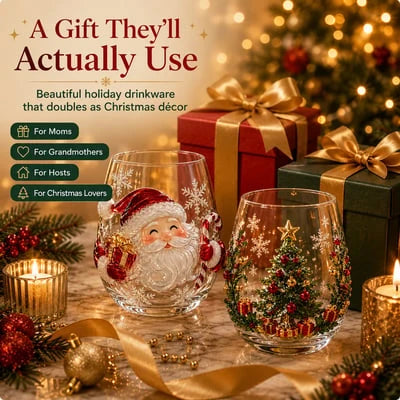 ✨Magical Christmas 3D Glass Cup Collection – Santa, Reindeer, Snowman & Christmas Tree