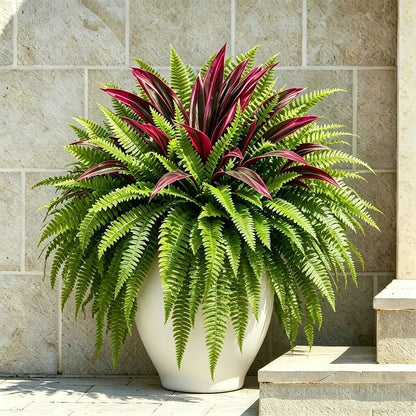 🔥 UV-Resistant Artificial Fern & Red Dracaena Decorative Plants – Full, Lush & Fade-Resistant!