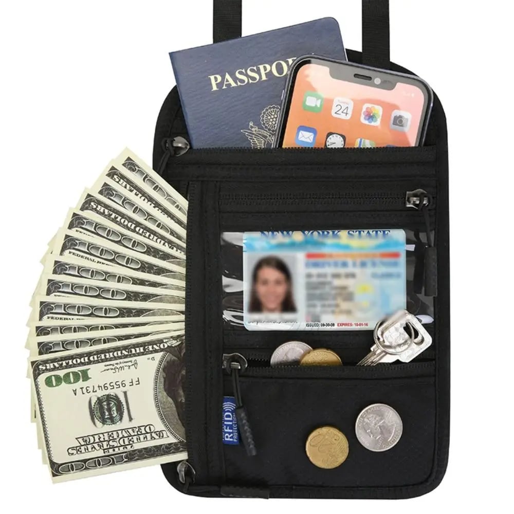 Keep Your Travel Essentials Close, Organized & Protected With This RFID Neck Wallet