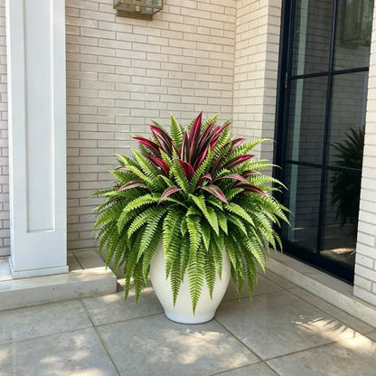 🔥 UV-Resistant Artificial Fern & Red Dracaena Decorative Plants – Full, Lush & Fade-Resistant!