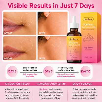 🔥LAST DAY 60% OFF  Soulhera Hair Reduction Oil 60 ml – Permanent Hair Removal Oil
