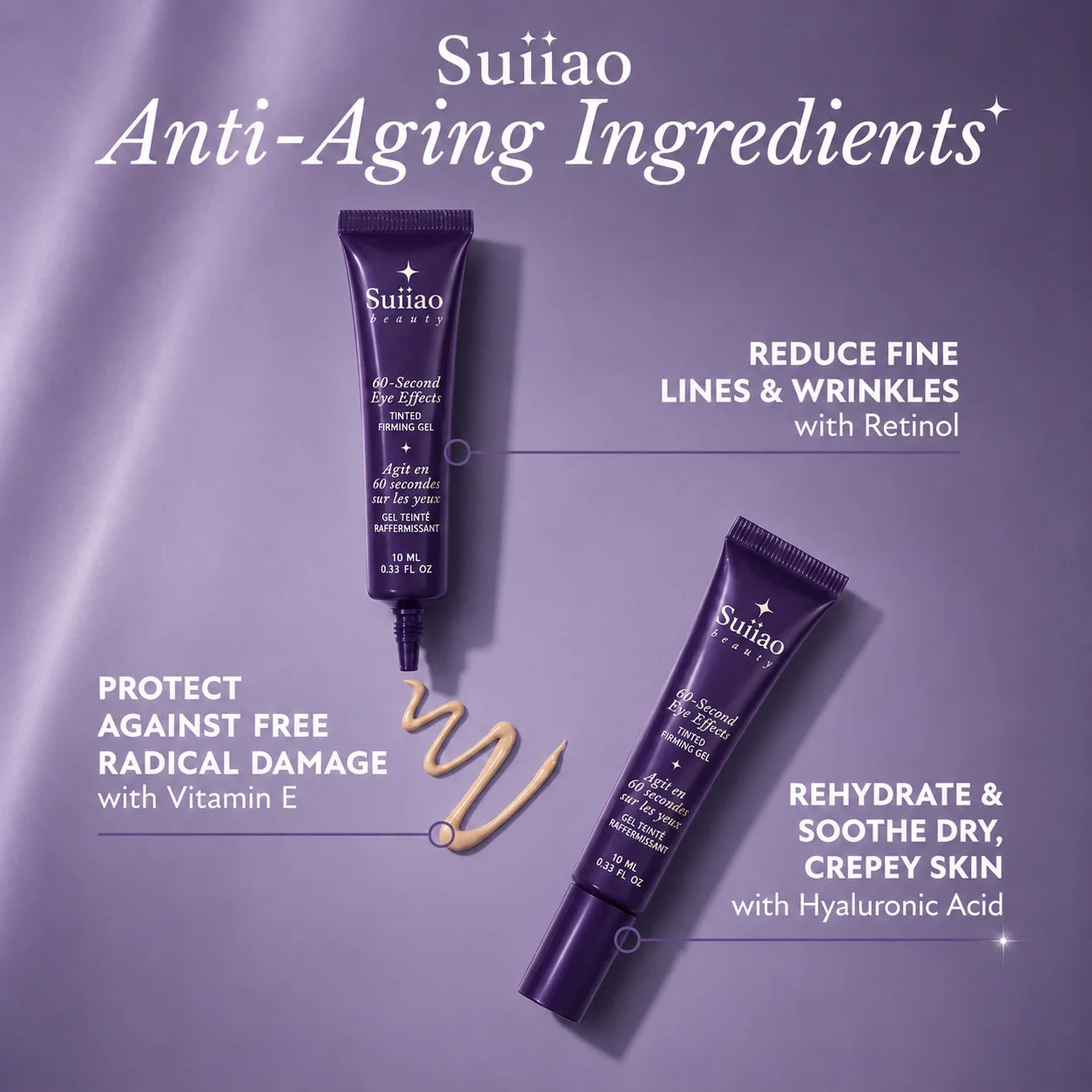 Suiiao 60 Second Effects Tinted Firming Gel - Under Eye Cream For Puffiness And Bags Under Eyes