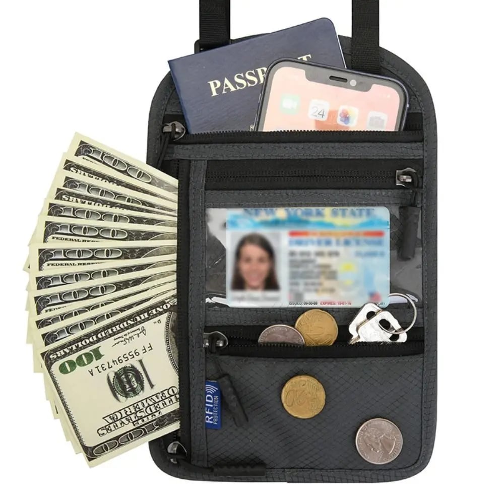 Keep Your Travel Essentials Close, Organized & Protected With This RFID Neck Wallet