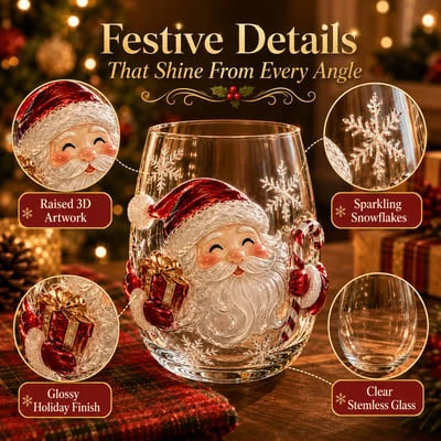 ✨Magical Christmas 3D Glass Cup Collection – Santa, Reindeer, Snowman & Christmas Tree