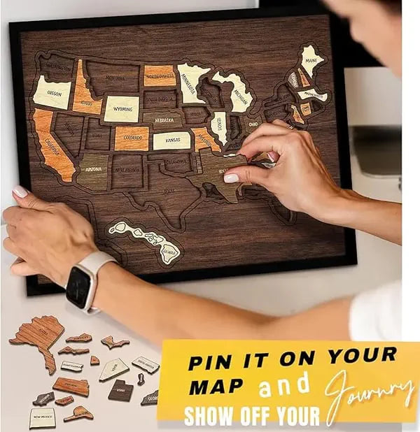 🔥Limited 49% off - USA Wooden Travel Map Puzzle for Adventure Lovers