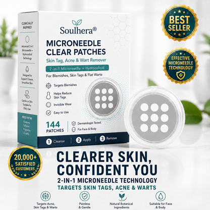 ✨Soulhera®2-in-1 Microneedle & Hydrocolloid Patch🍀| Removes Raised Moles, Acne, Flat Warts & Skin Tags | Helps Improve Wrinkles, Scars & Blemishes | Invisible Patches for Face & Body