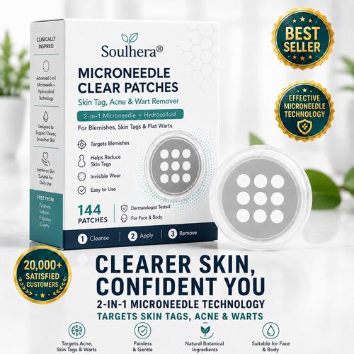✨Soulhera®2-in-1 Microneedle & Hydrocolloid Patch🍀| Removes Raised Moles, Acne, Flat Warts & Skin Tags | Helps Improve Wrinkles, Scars & Blemishes | Invisible Patches for Face & Body
