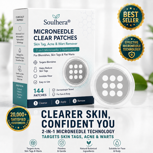 ✨Soulhera®2-in-1 Microneedle & Hydrocolloid Patch🍀| Removes Raised Moles, Acne, Flat Warts & Skin Tags | Helps Improve Wrinkles, Scars & Blemishes | Invisible Patches for Face & Body