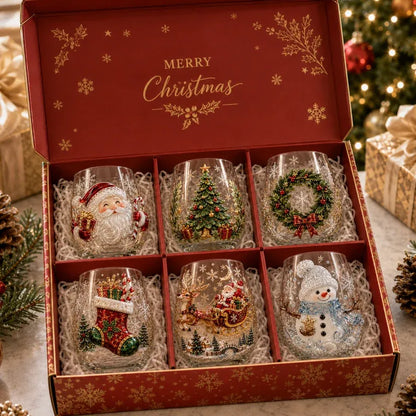 ✨Magical Christmas 3D Glass Cup Collection – Santa, Reindeer, Snowman & Christmas Tree