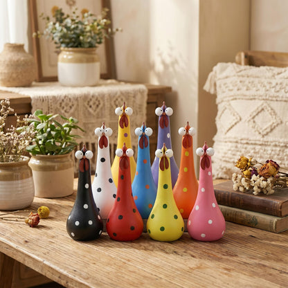 🐔Handcrafted Colorful Polka Dot Chickens