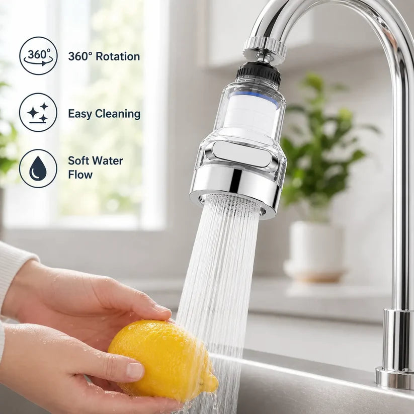 360° Rotating Faucet Filter Aerator – Splash-Free Water Saver with Multi-Layer Filtration & 6 Replacement Filters