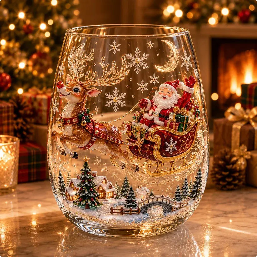 ✨Magical Christmas 3D Glass Cup Collection – Santa, Reindeer, Snowman & Christmas Tree