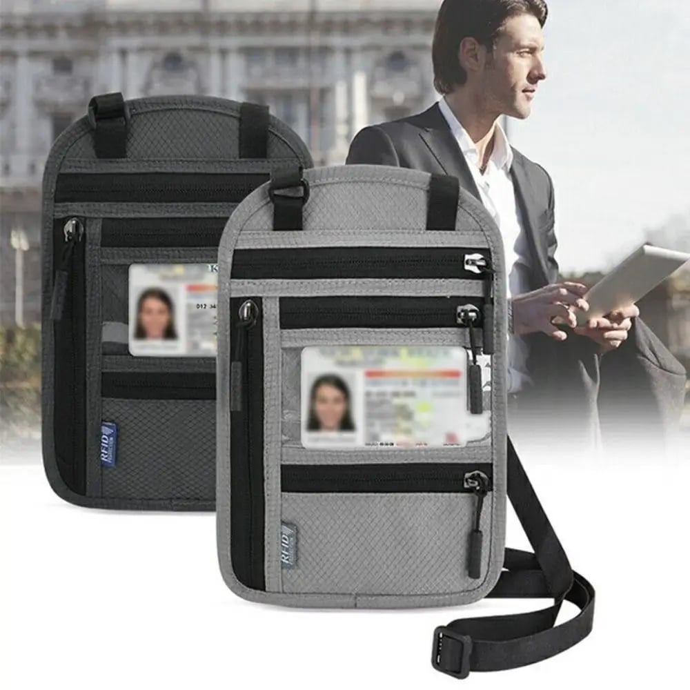 Keep Your Travel Essentials Close, Organized & Protected With This RFID Neck Wallet