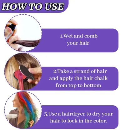 🌈 Instant Hair Color Magic – Washable Temporary Hair Chalk Set