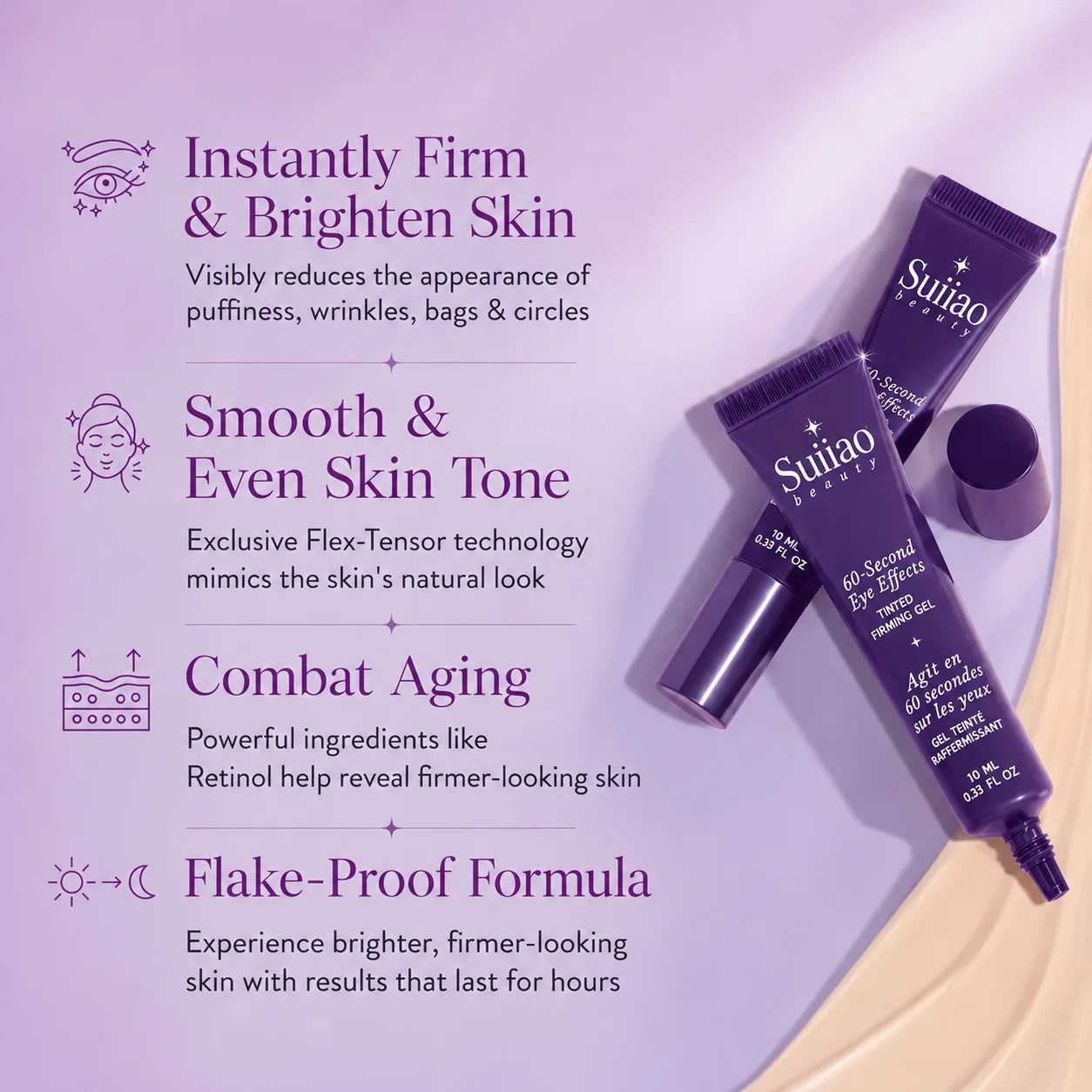 Suiiao 60 Second Effects Tinted Firming Gel - Under Eye Cream For Puffiness And Bags Under Eyes