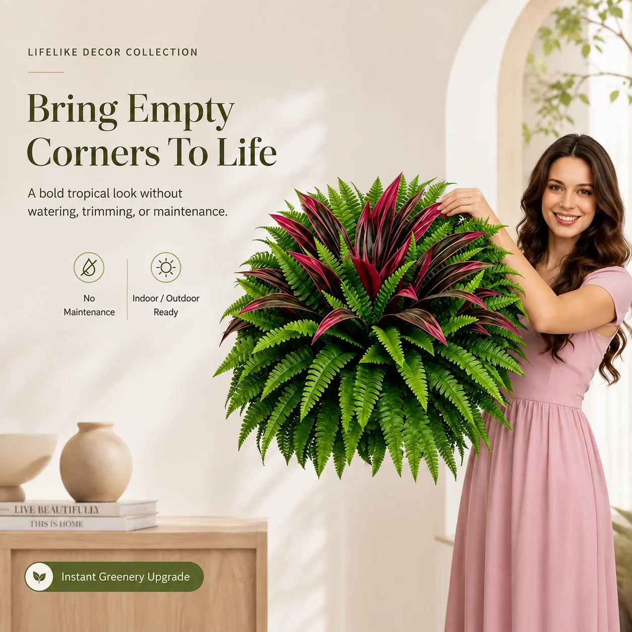 🔥 UV-Resistant Artificial Fern & Red Dracaena Decorative Plants – Full, Lush & Fade-Resistant!