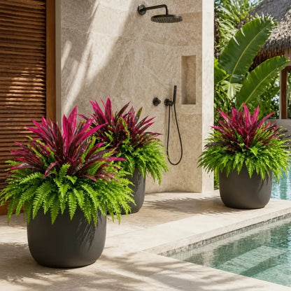 🔥 UV-Resistant Artificial Fern & Red Dracaena Decorative Plants – Full, Lush & Fade-Resistant!